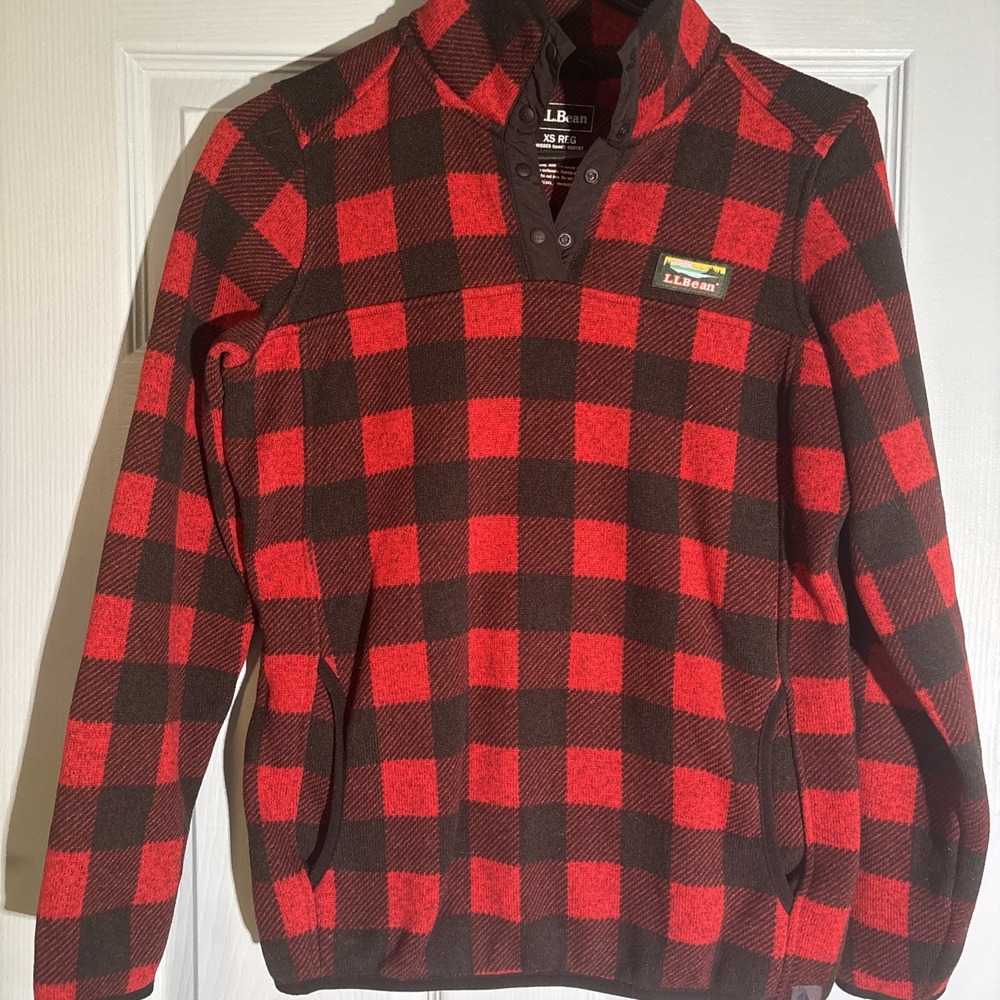 LL‎ Bean Red And Black Check Fleece Pullover Sz XS. Ralph Lauren Christmas.